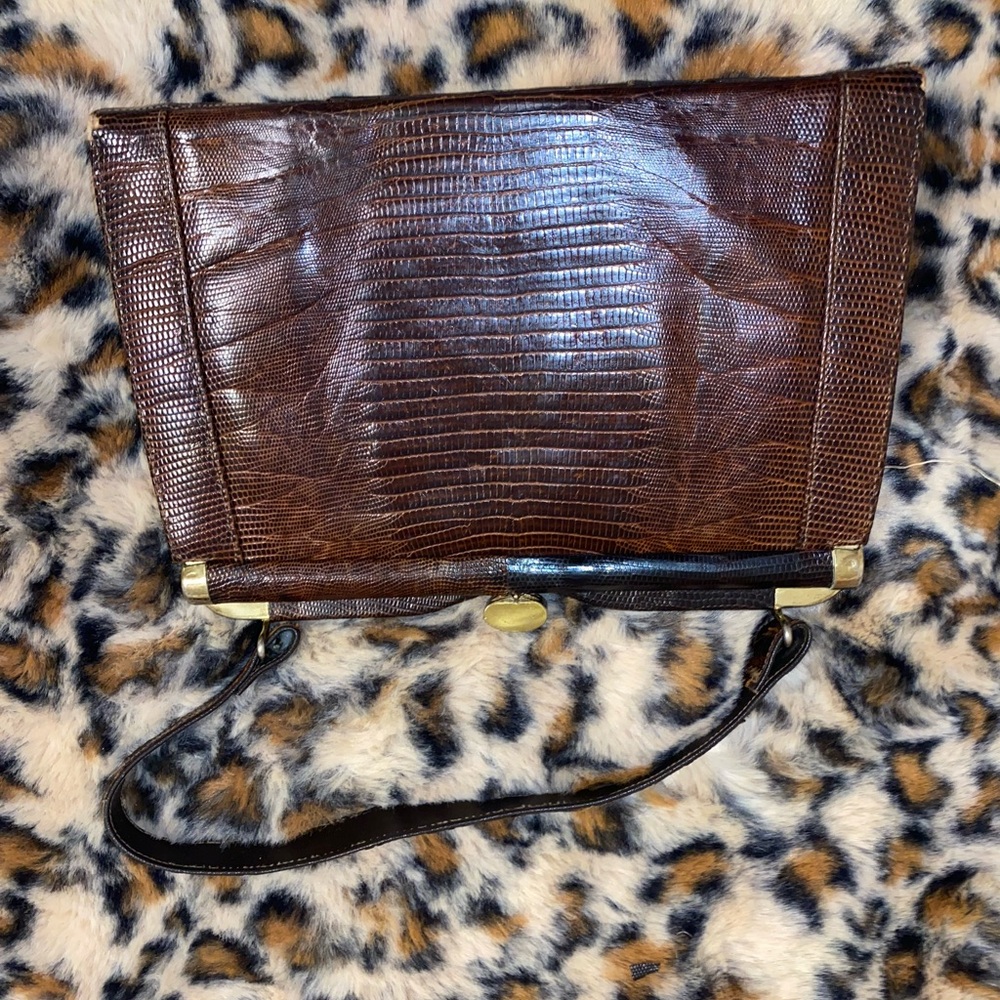 Brown Crocodile Embossed Clutch